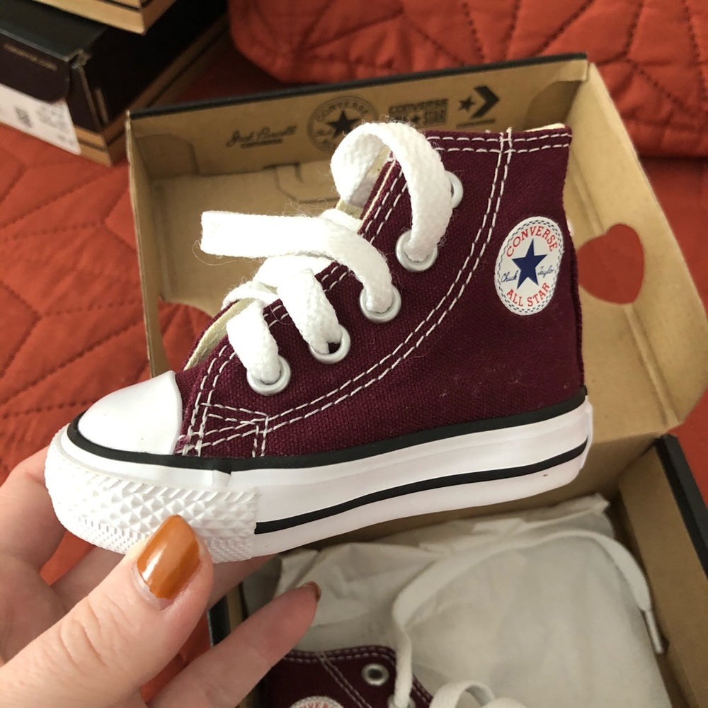 NIB Sz 2 Maroon Infant Converse Hard Sole